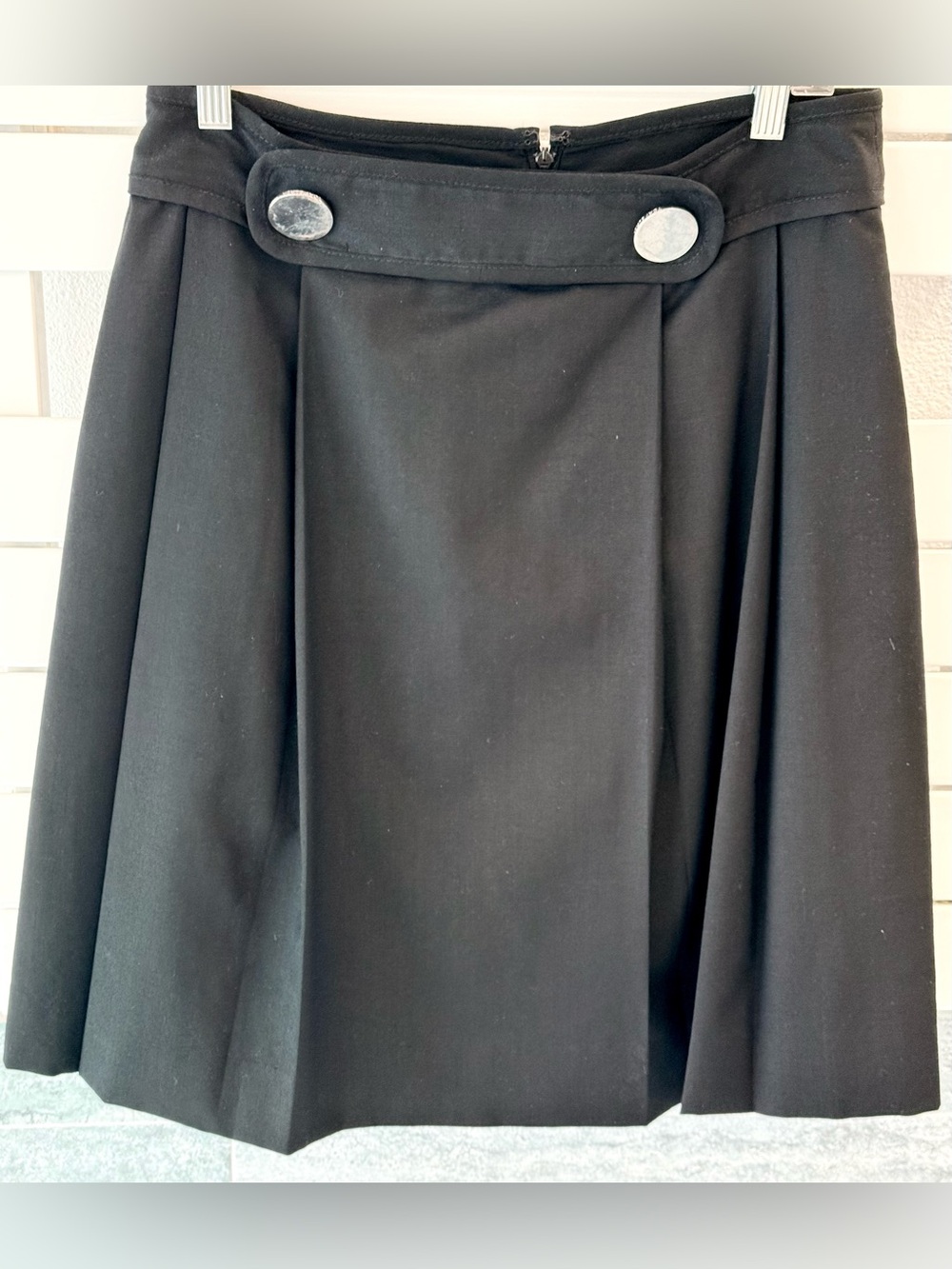 Tory Burch Black A-Line Skirt with Decorative Button Tab